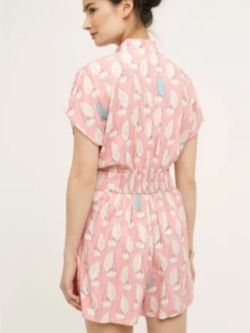Anthropologie Maeve Tourista Sailboat Print Pink Romper Size 12 Travel - Picture 2 of 13